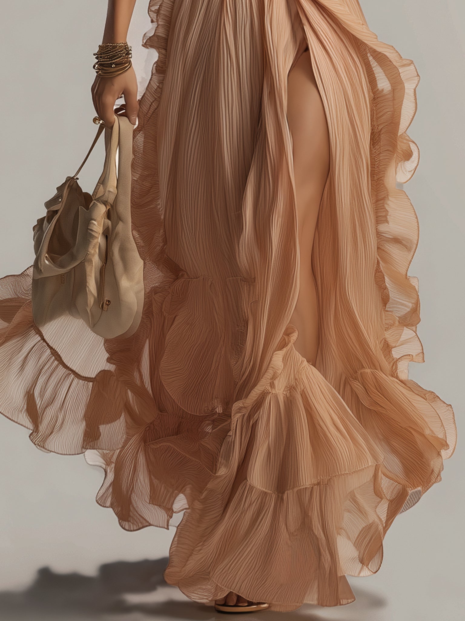 Pink Sleeveless Pleated Chiffon Maxi Dress