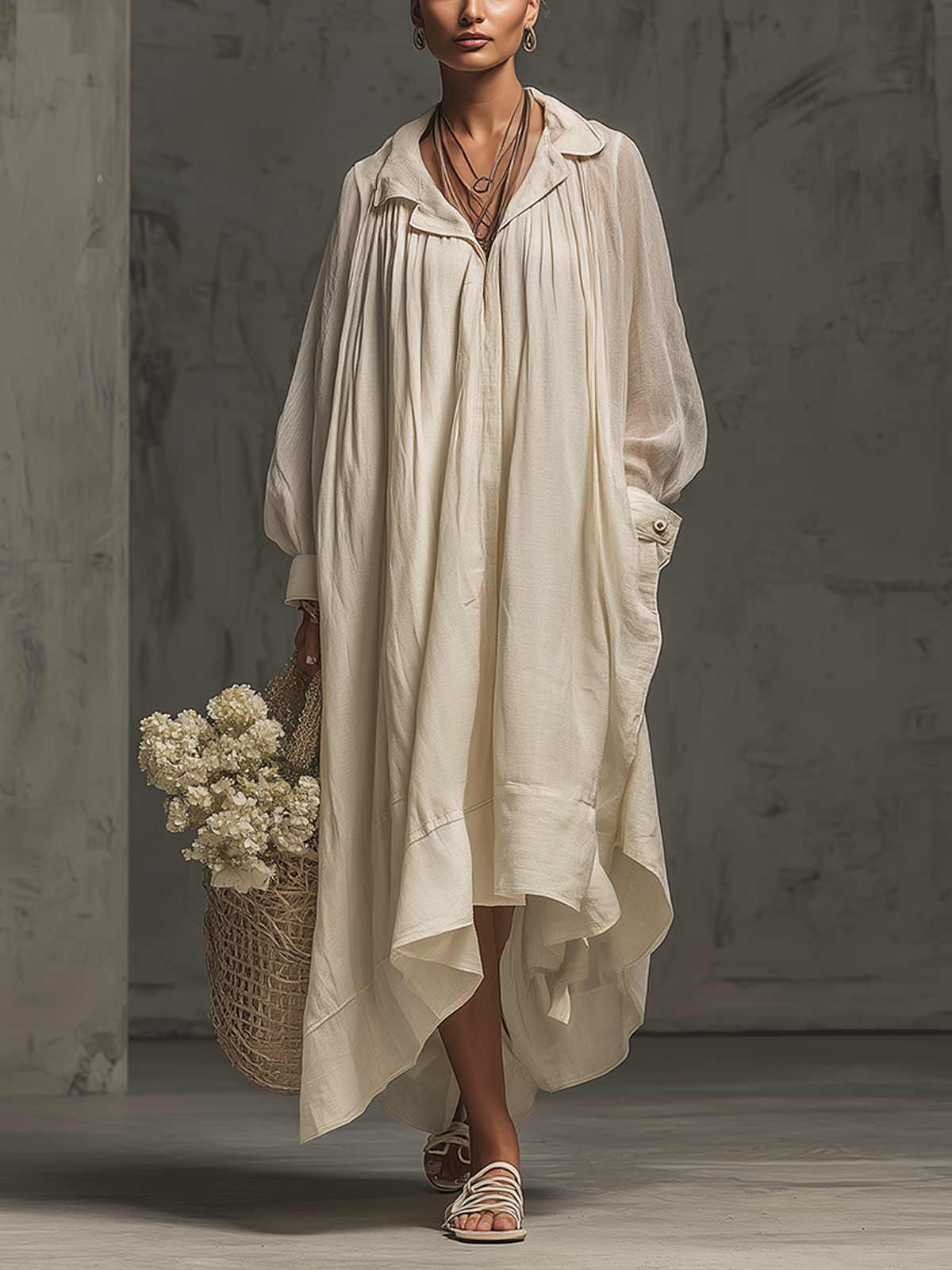 White Breeze Oversized Asymmetrical Shirt Dress
