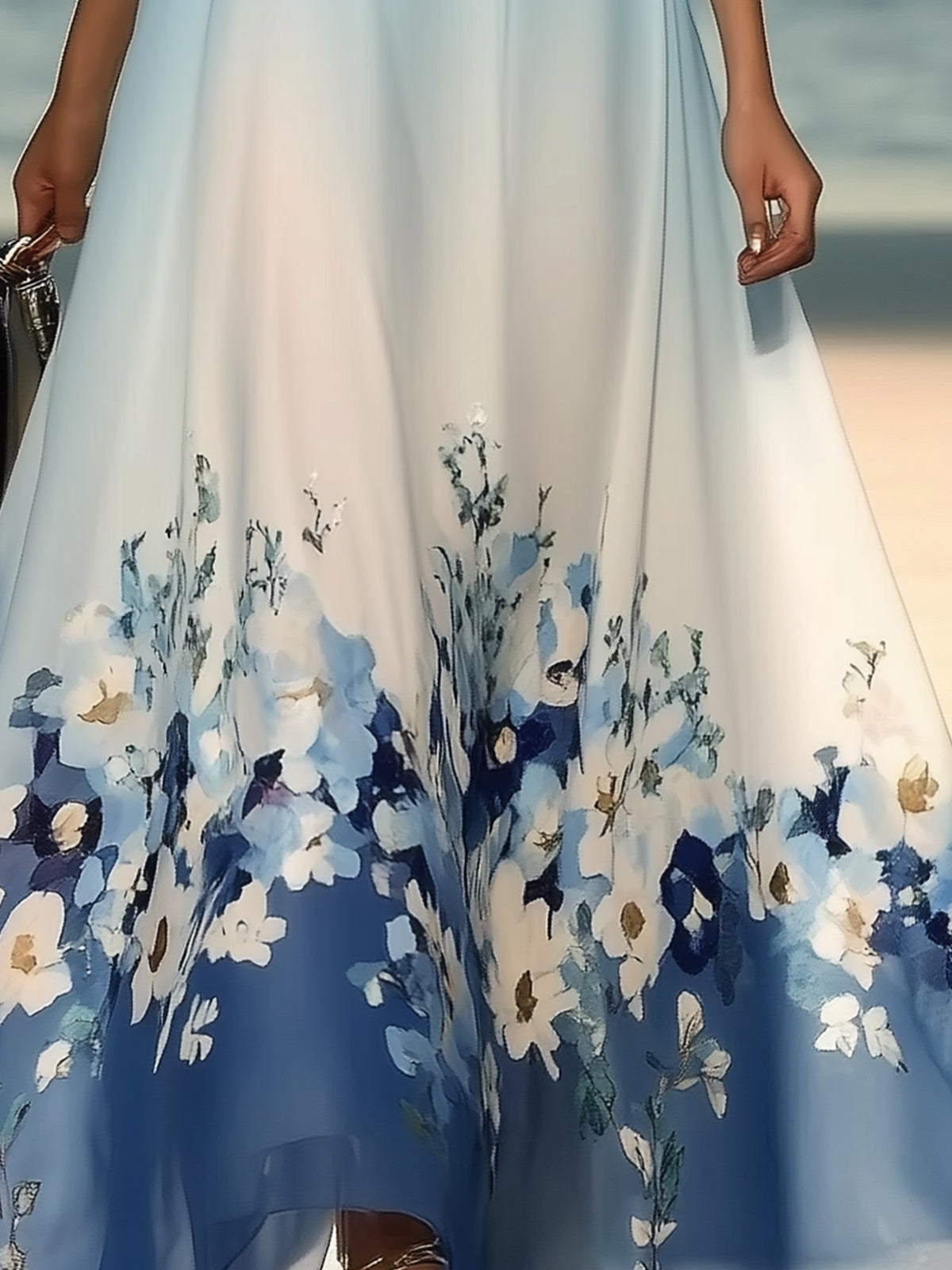 Trendy Ombre Floral Print Chiffon Maxi Dress