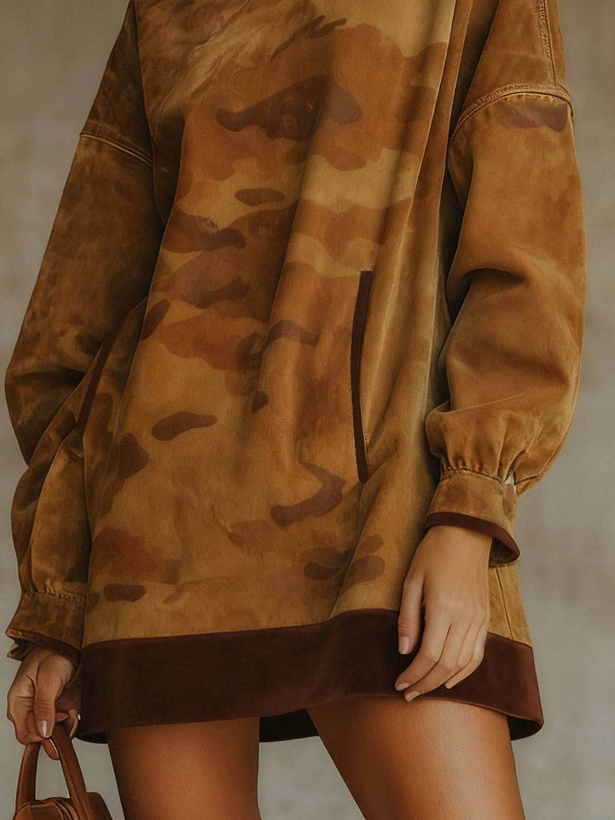 Caramel Camo Faux Suede Turtleneck Mini Dress