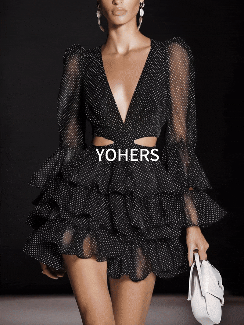 Black Polka Dot Ruffle Mini Dress