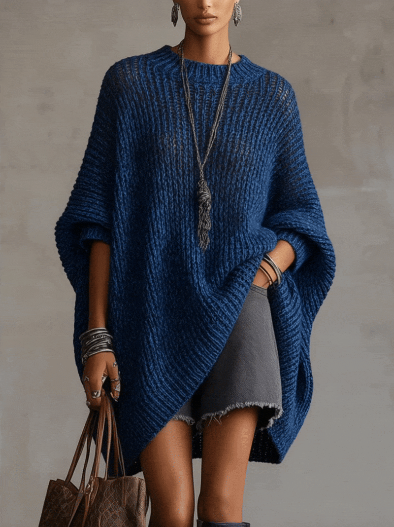 Blue Textured Oversized Knit Sweater