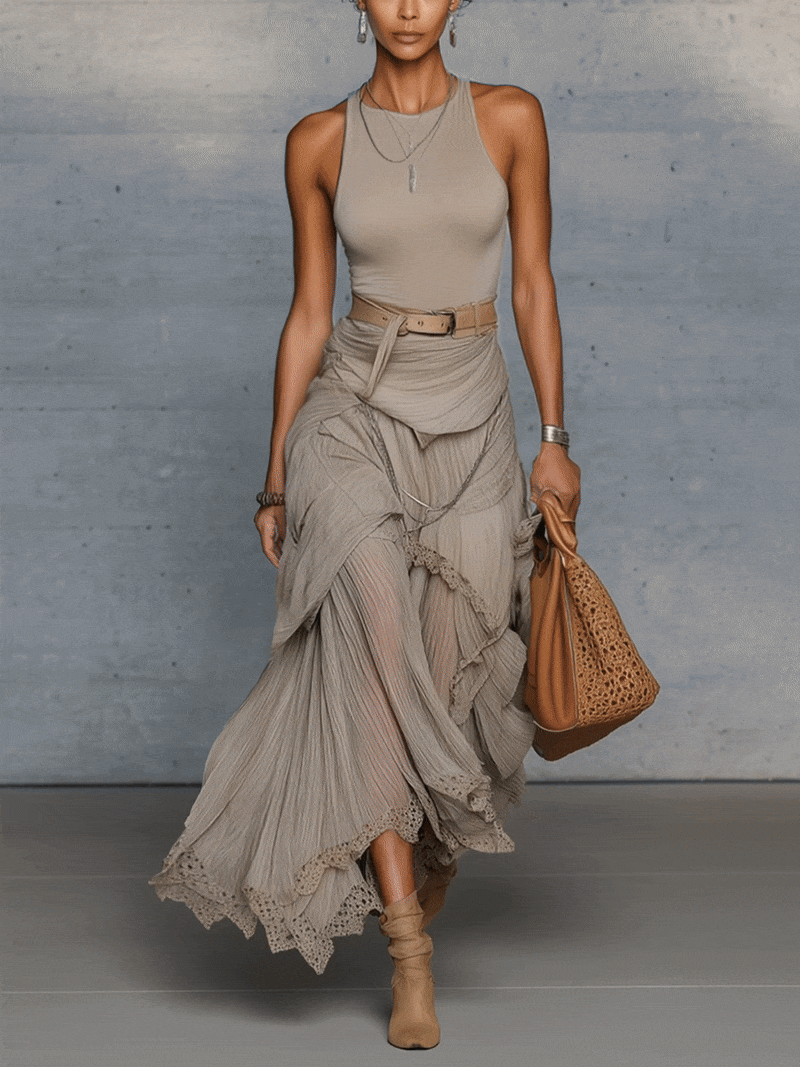 Oatmeal Comfortable Sleeveless Chiffon Maxi Dress Accessories Not Included