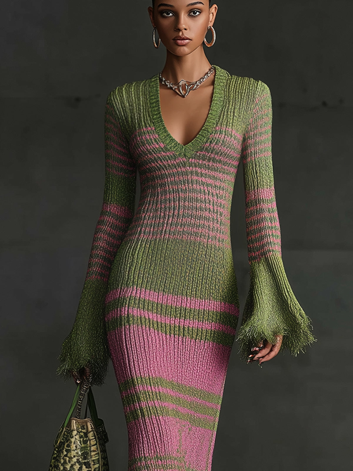 Olive Pink Ombre Knit Midi Dress