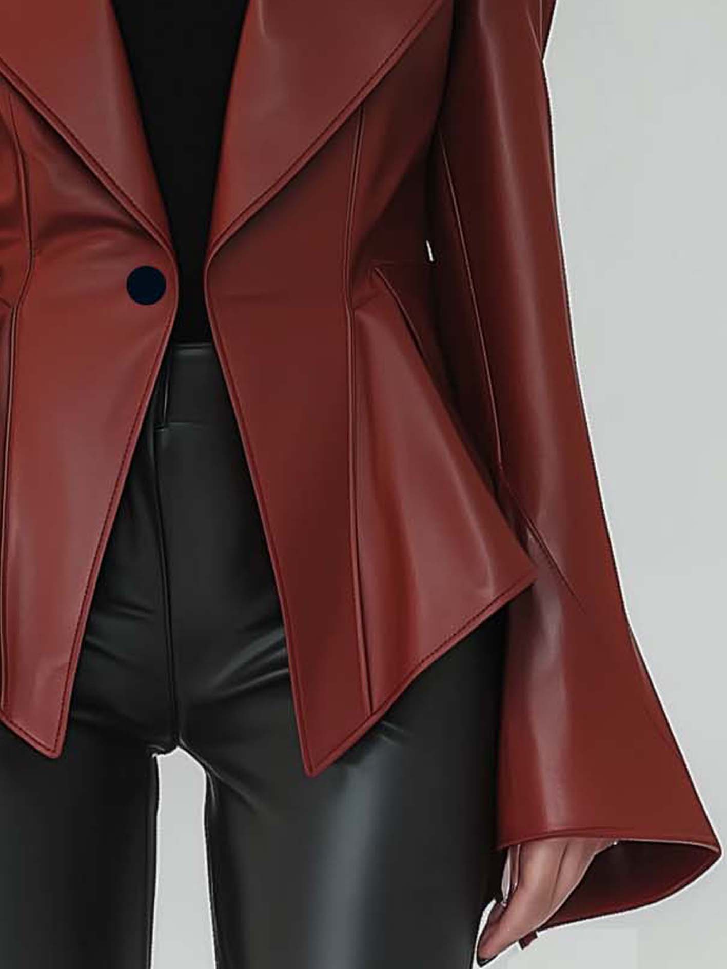 Red Faux Leather Jacket With Flared Sleeves