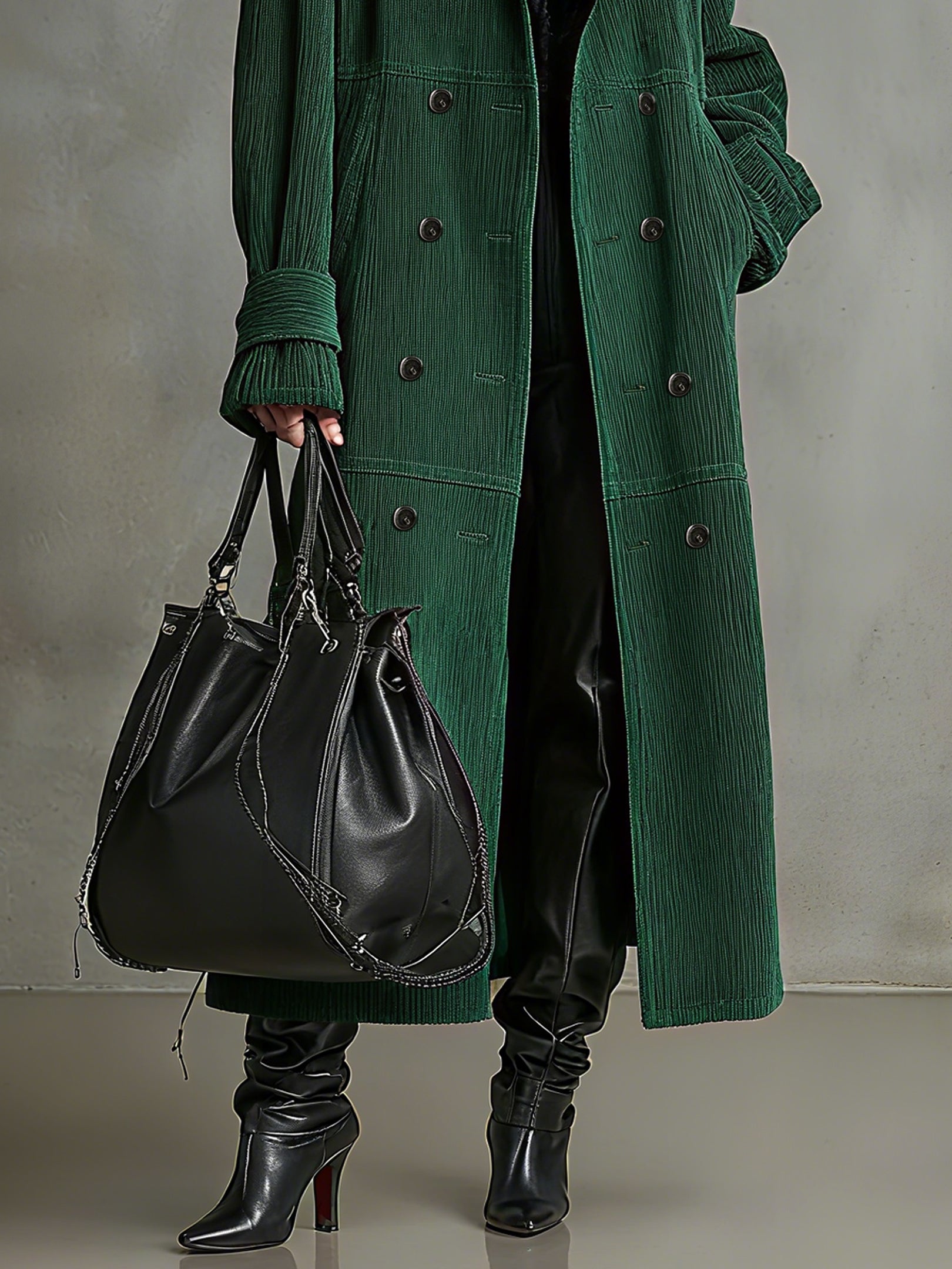 Green Washed Corduroy Coat With An Eco Friendly Faux Fur Collar