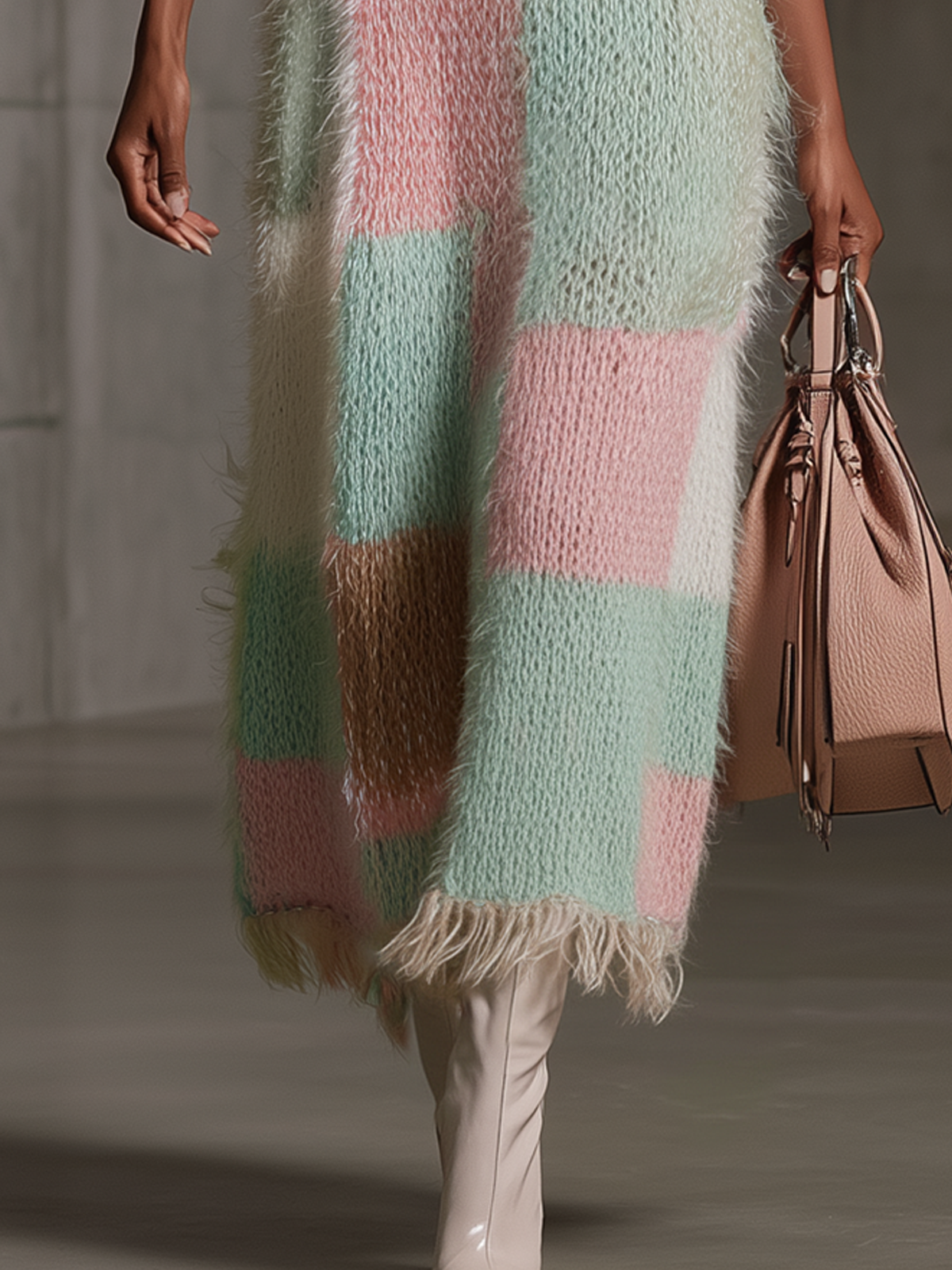 Pastel Patchwork Mohair Sleeveless Turtleneck Maxi Dress