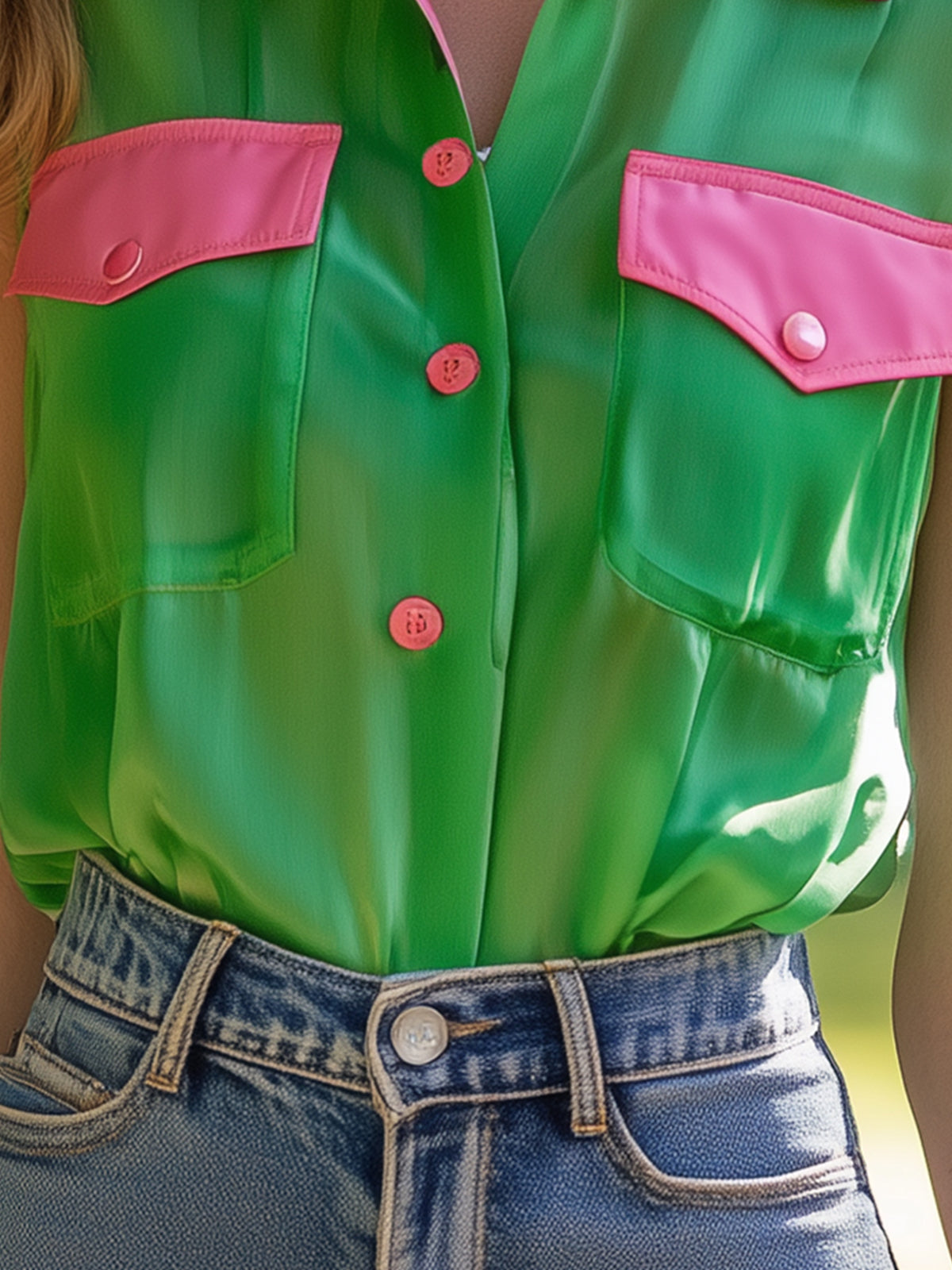Trendy Retro Colorblock Chiffon Blouse