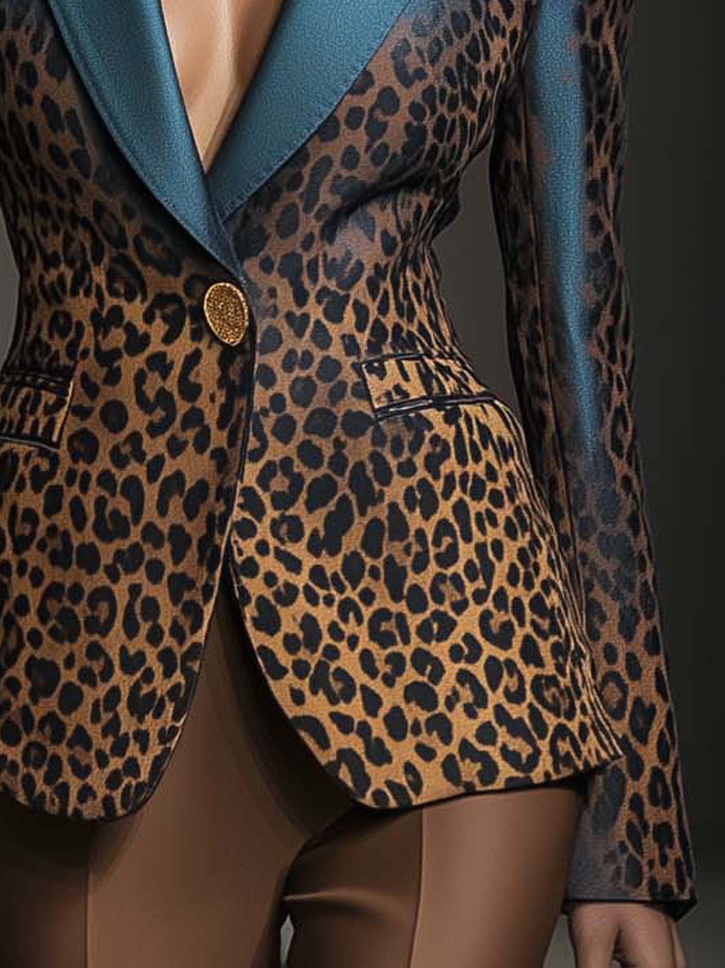 Blue Blazer With Leopard Print Gradient
