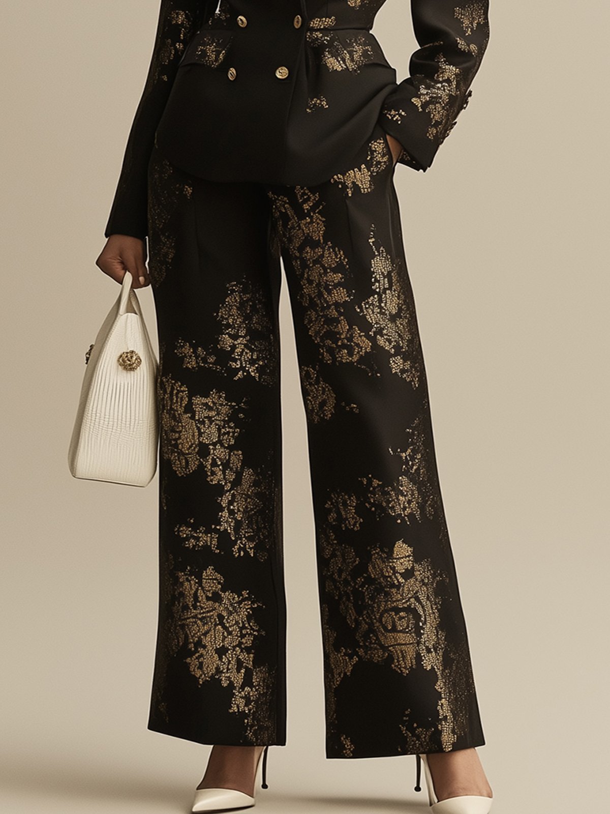 Urban Black Pants With Gold Print