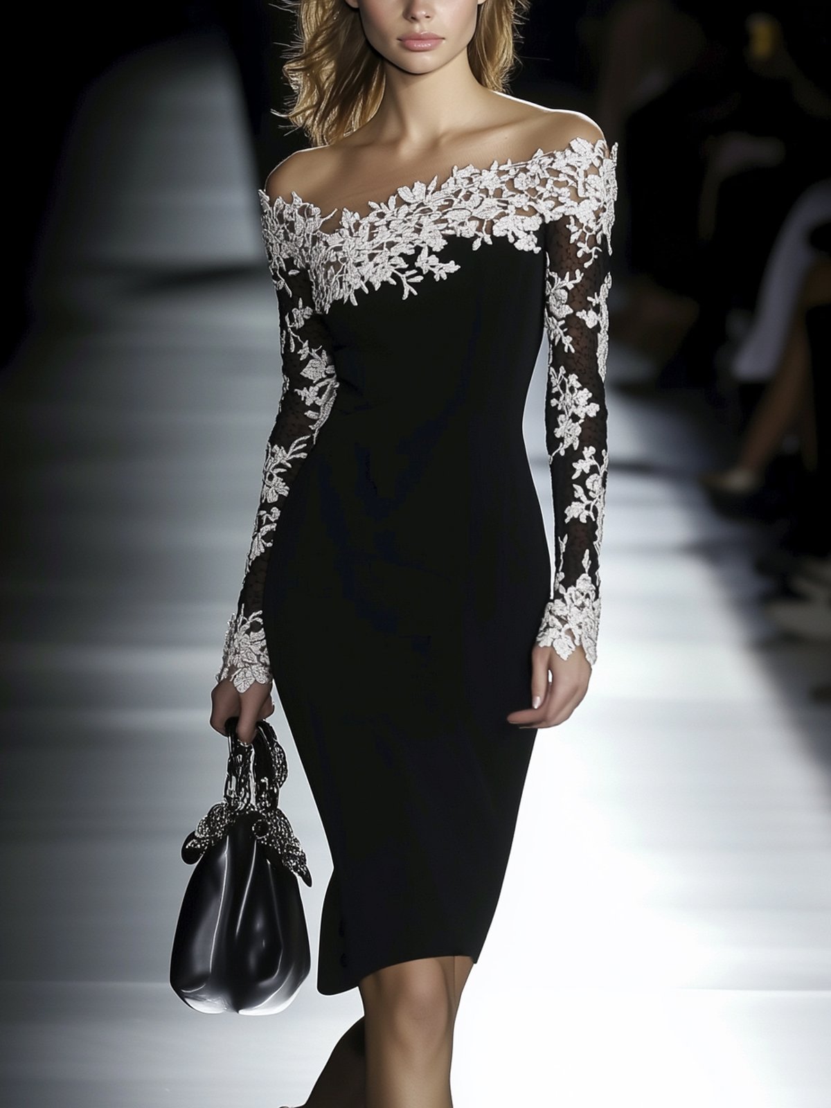 Off Shoulder Lace Patchwork Bodycon Dress