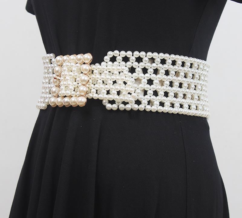 Braided Imitation Pearl Decorative Belt