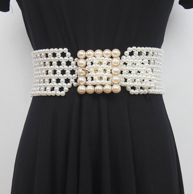 Braided Imitation Pearl Decorative Belt