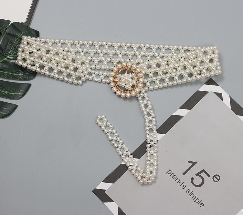 Braided Imitation Pearl Decorative Belt