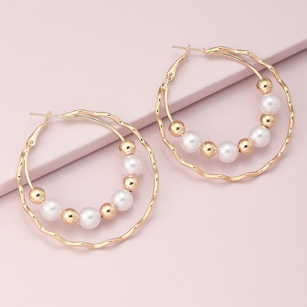 Boucles d'oreilles créoles à perles double couche