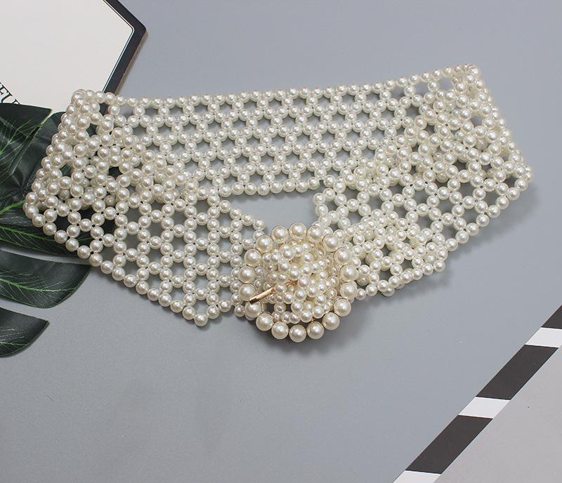 Braided Imitation Pearl Decorative Belt