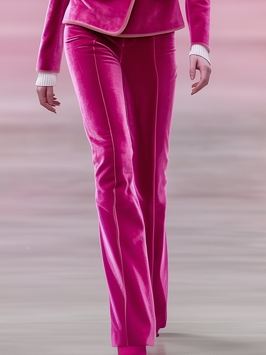 24-Hour-Shipping Barbie Pink Velvet Pants With Light Pink Trimmed