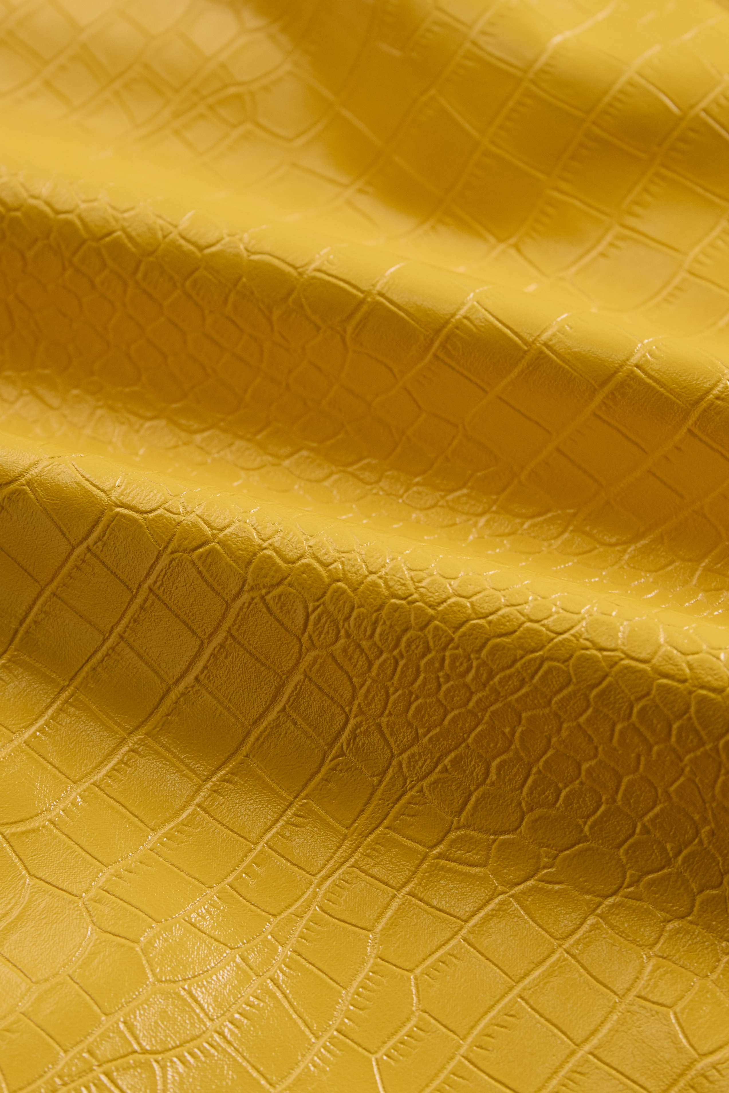 Stylish Yellow Textured Faux Leather Midi Bodycon Dress With Zipper