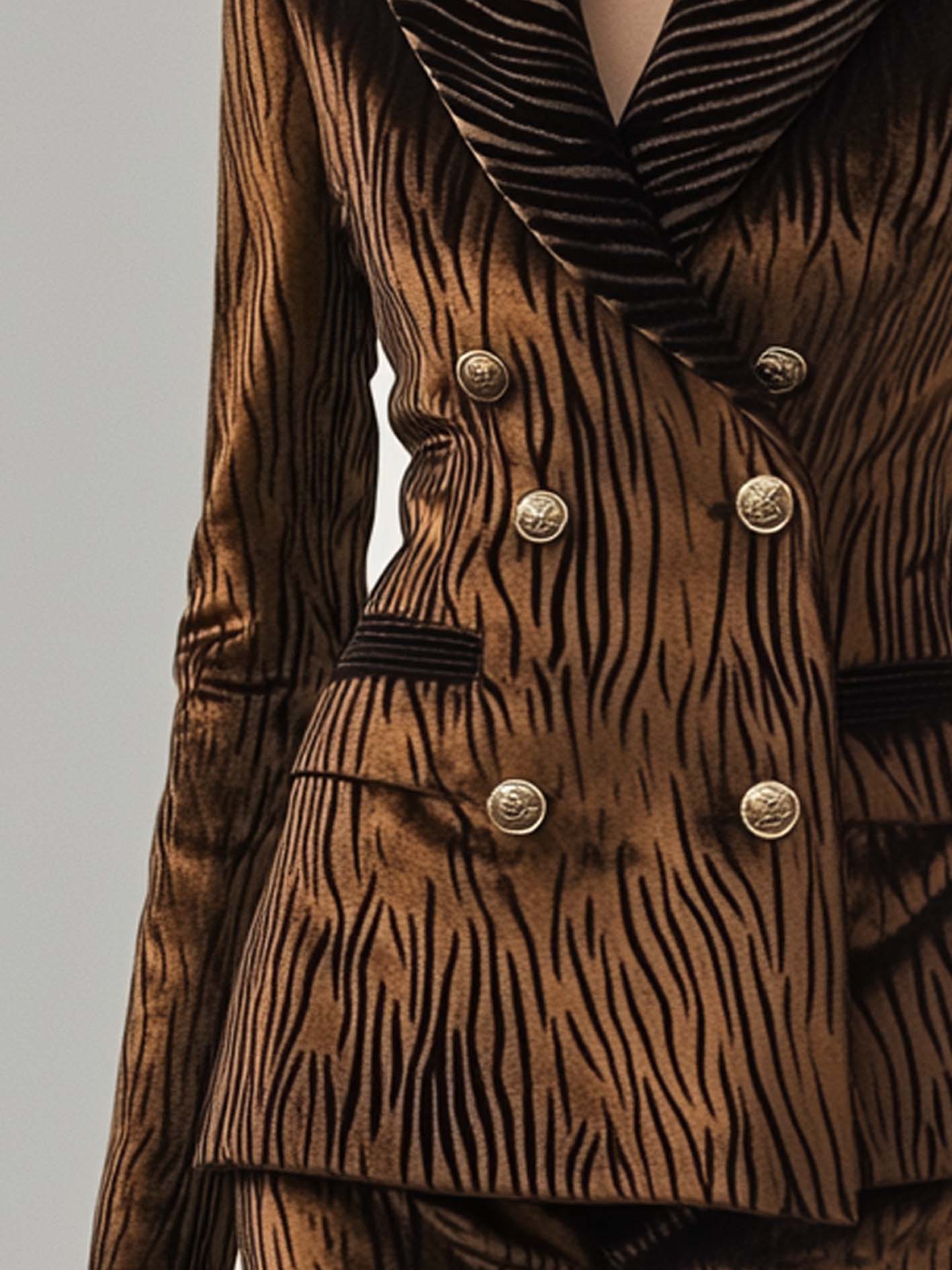 Double-breasted Brown Velvet Blazer With Zebra Print