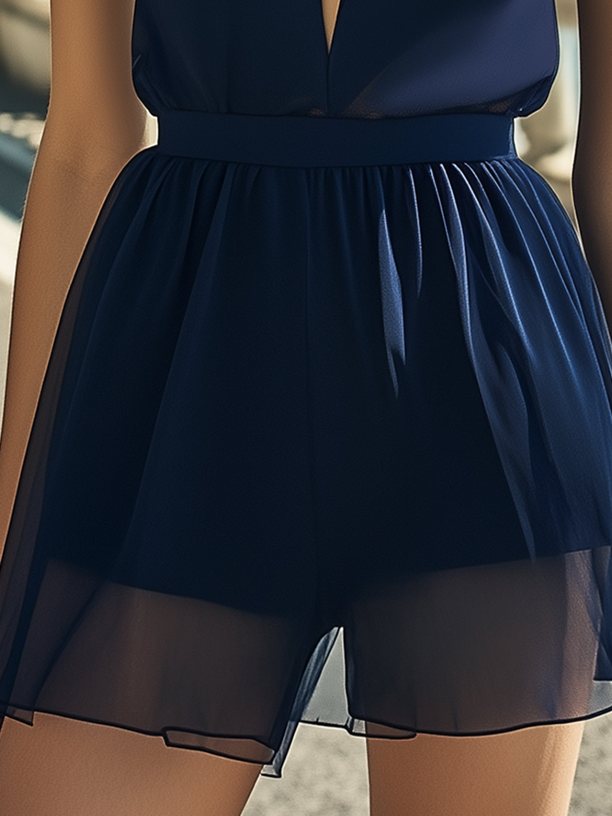 Lace Sleeve Deep V-Neck Romper