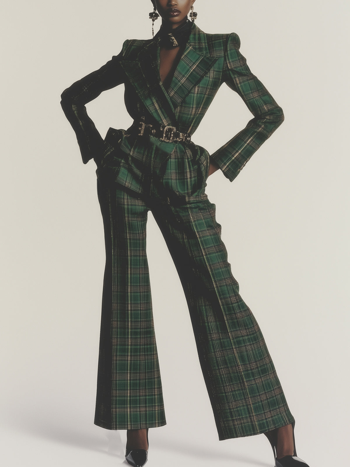 Stylish Green Plaid Print Jumpsuit