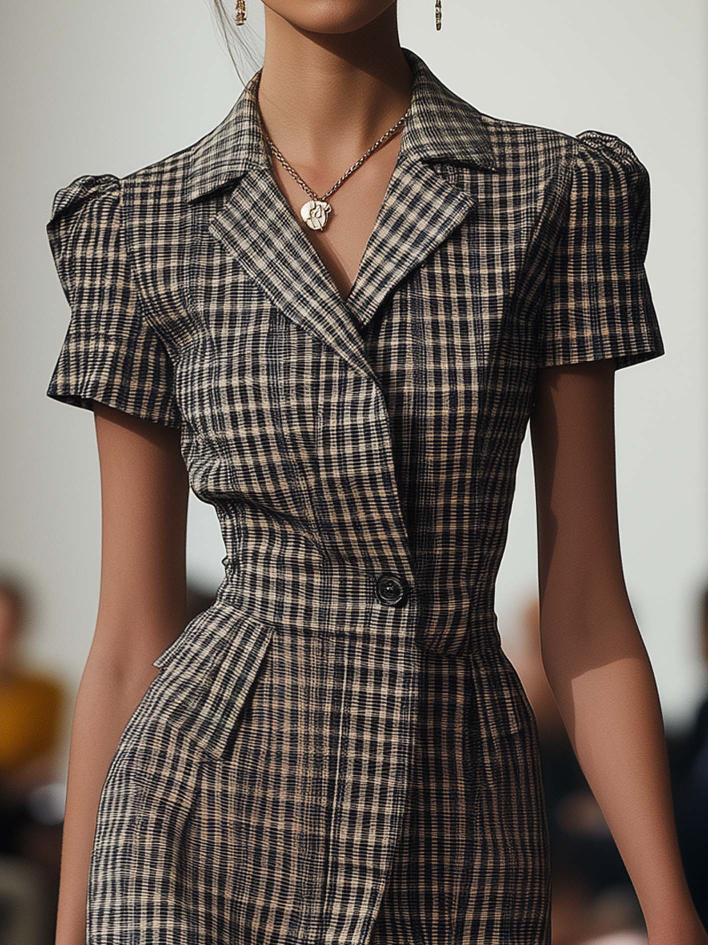 Black Plaid Mini Dress With Lapel