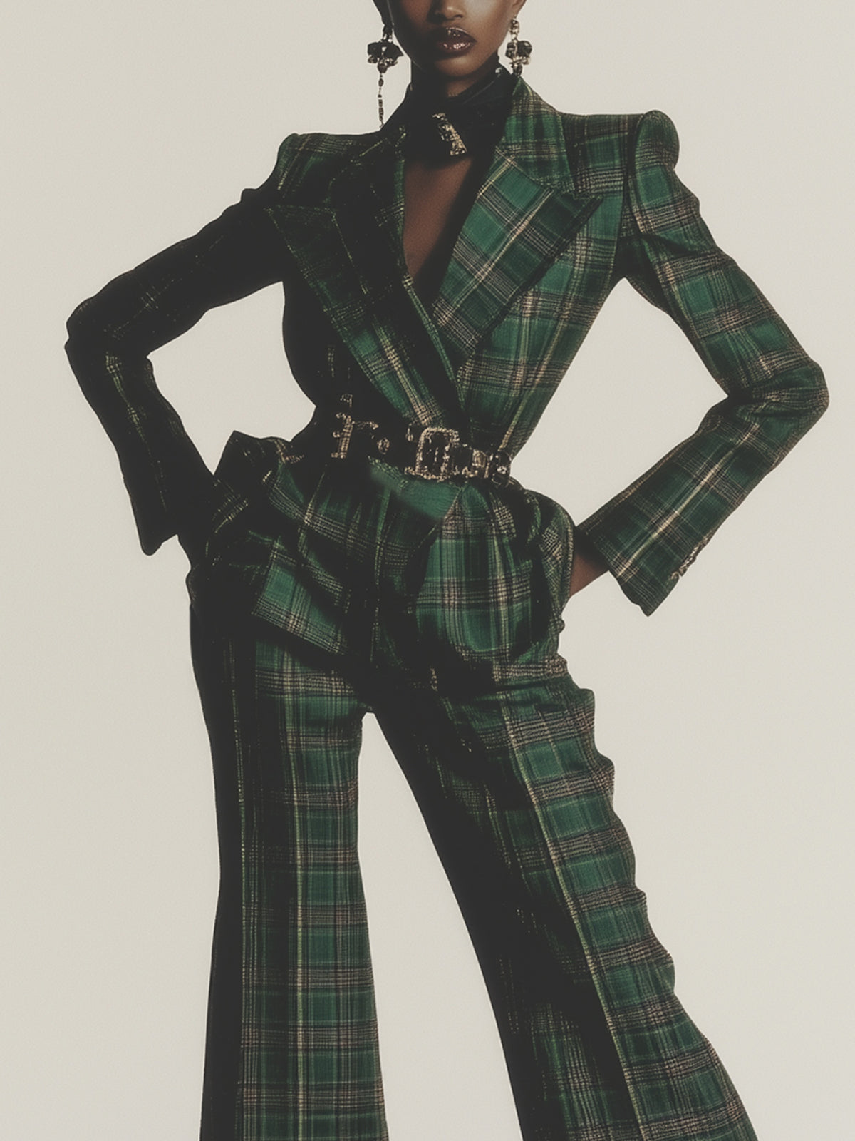 Stylish Green Plaid Print Jumpsuit