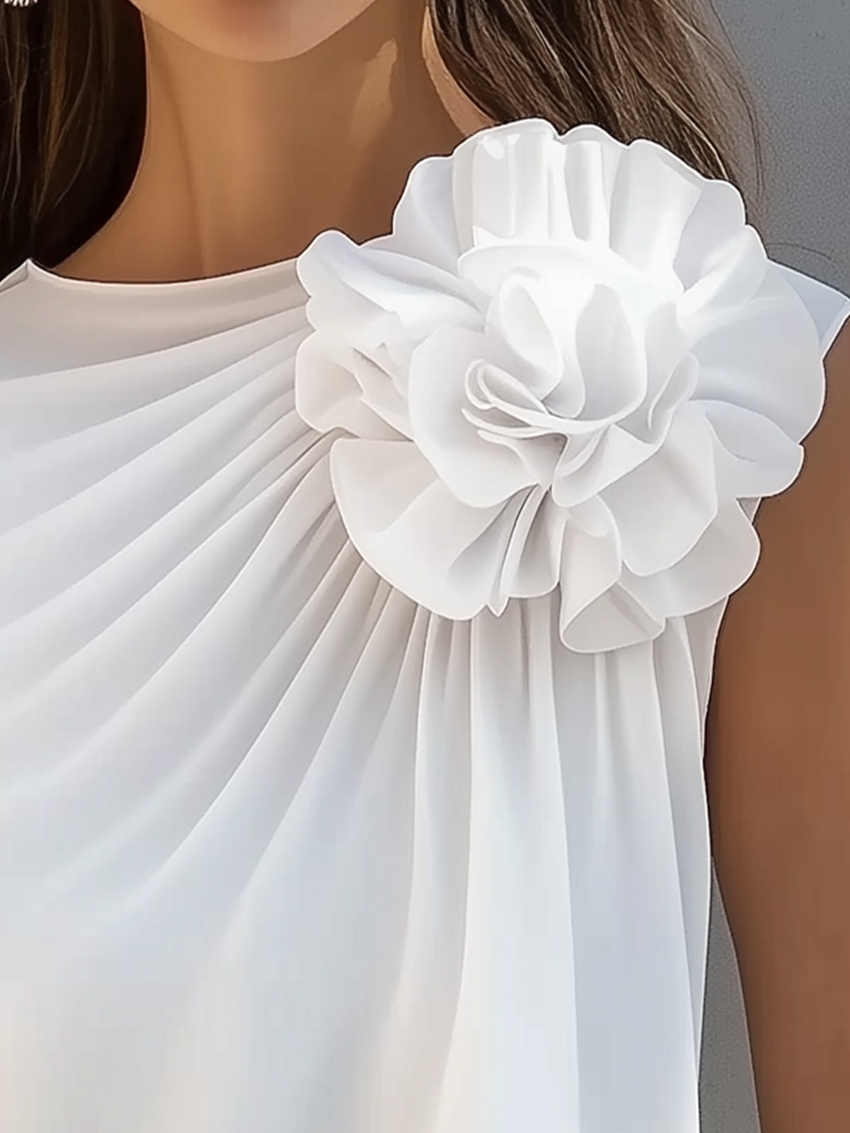 Elegant Chiffon Blouse With 3D Floral Shoulder Detail