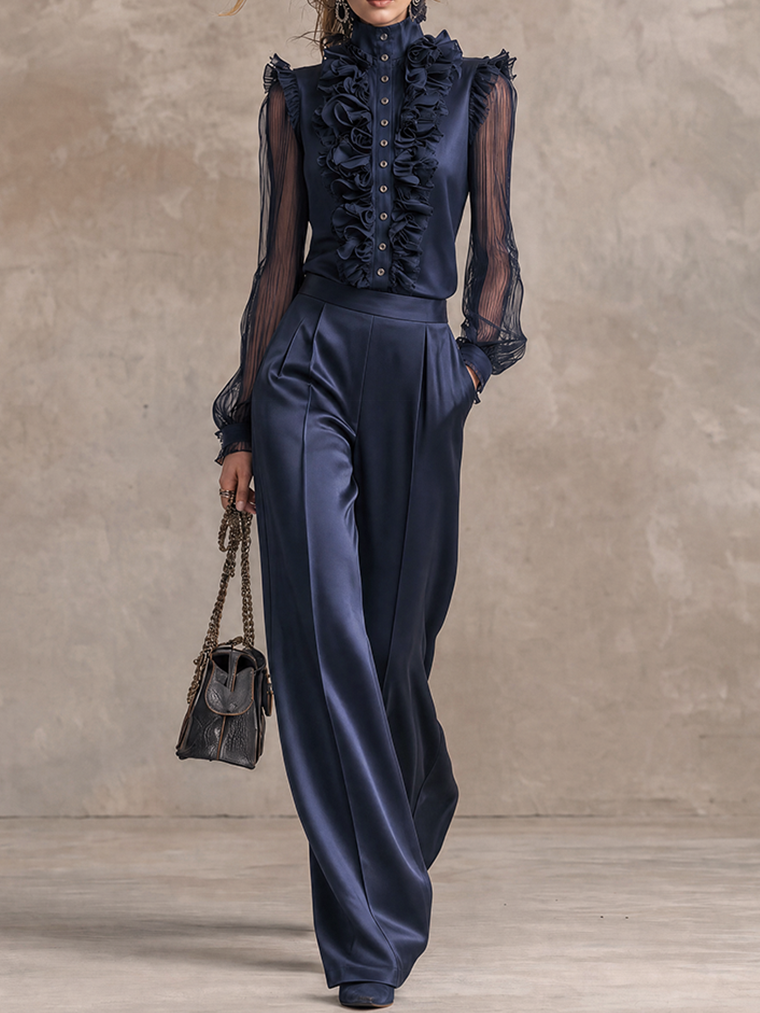 Midnight Blue Satin Shirt