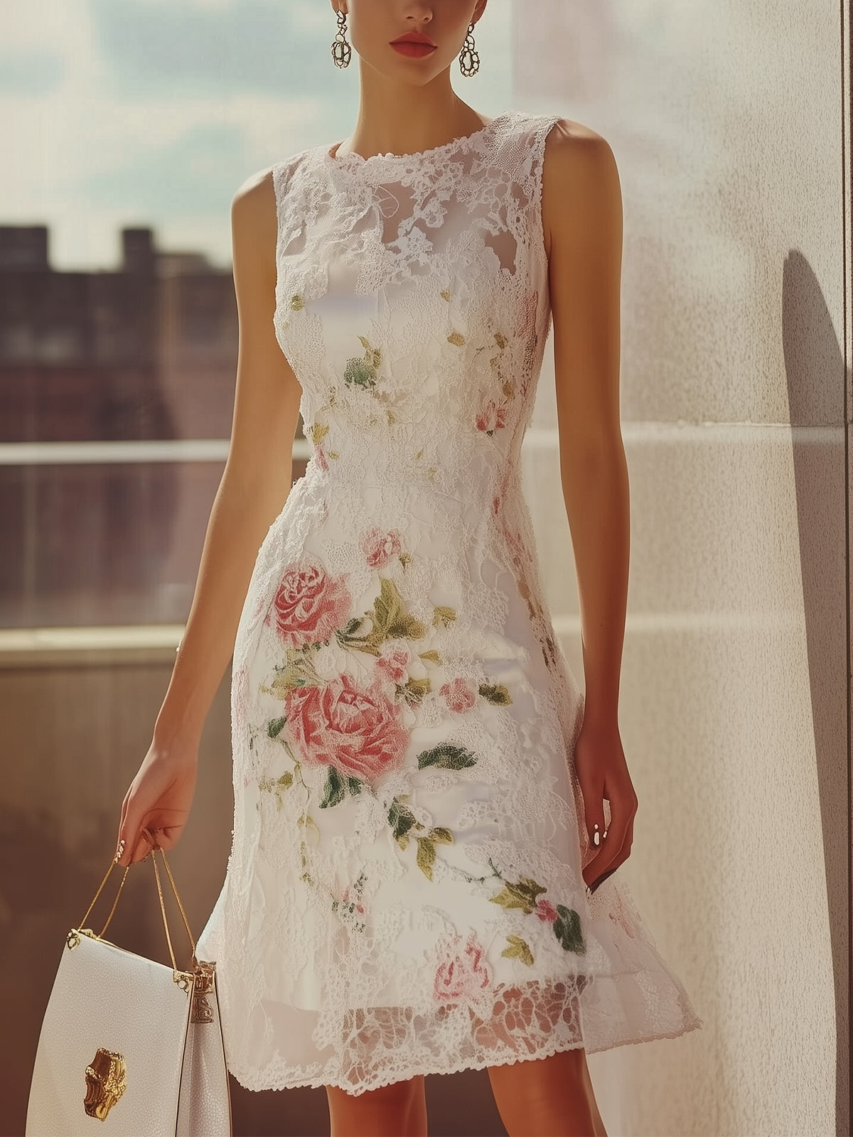 Elegant Sleeveless Floral Lace Dress