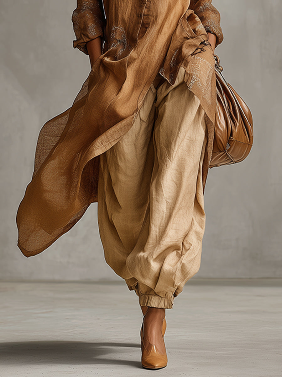 Yellow Embroidered Cotton Linen Split Maxi Dress