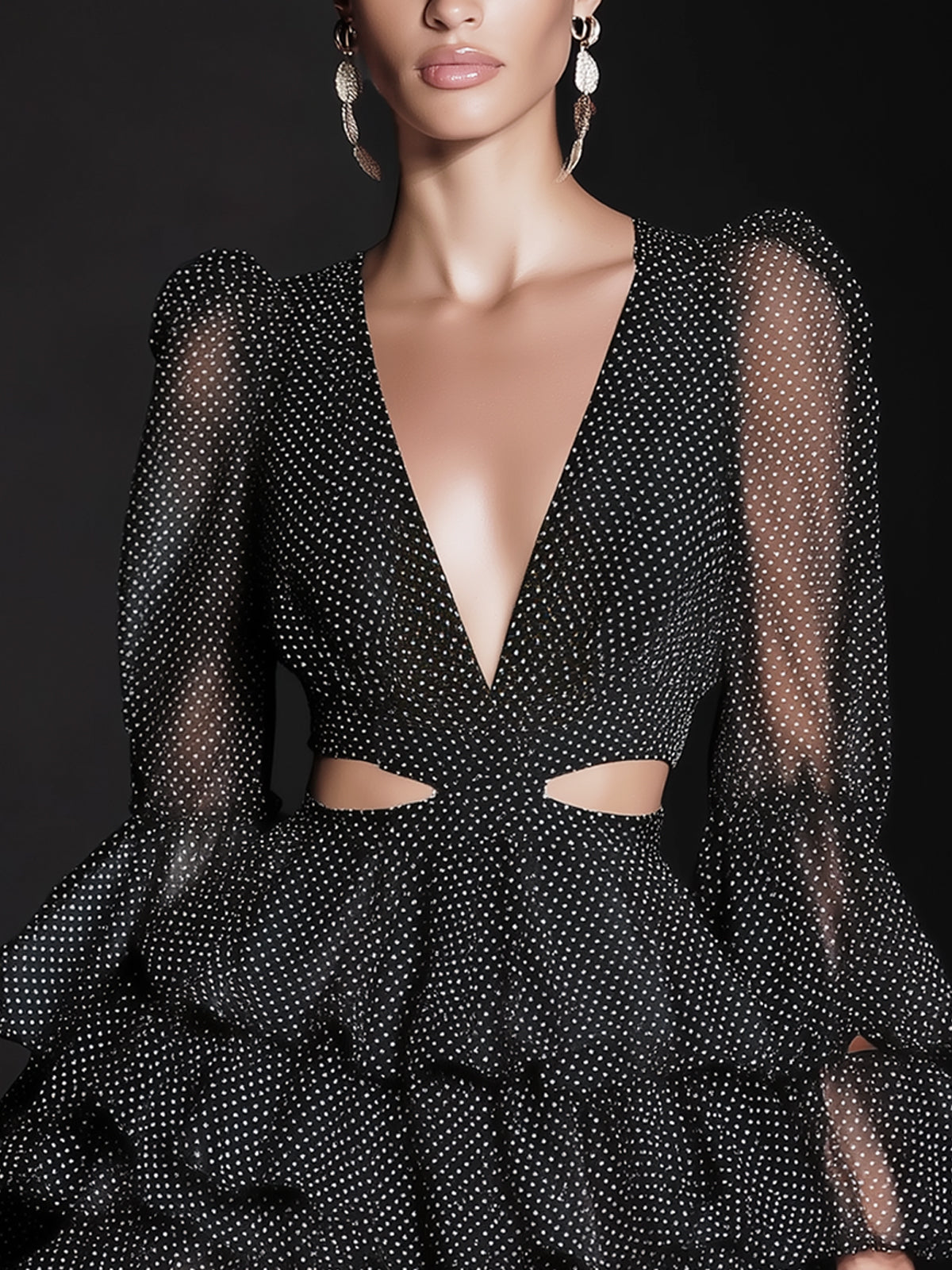 Black Polka Dot Ruffle Mini Dress