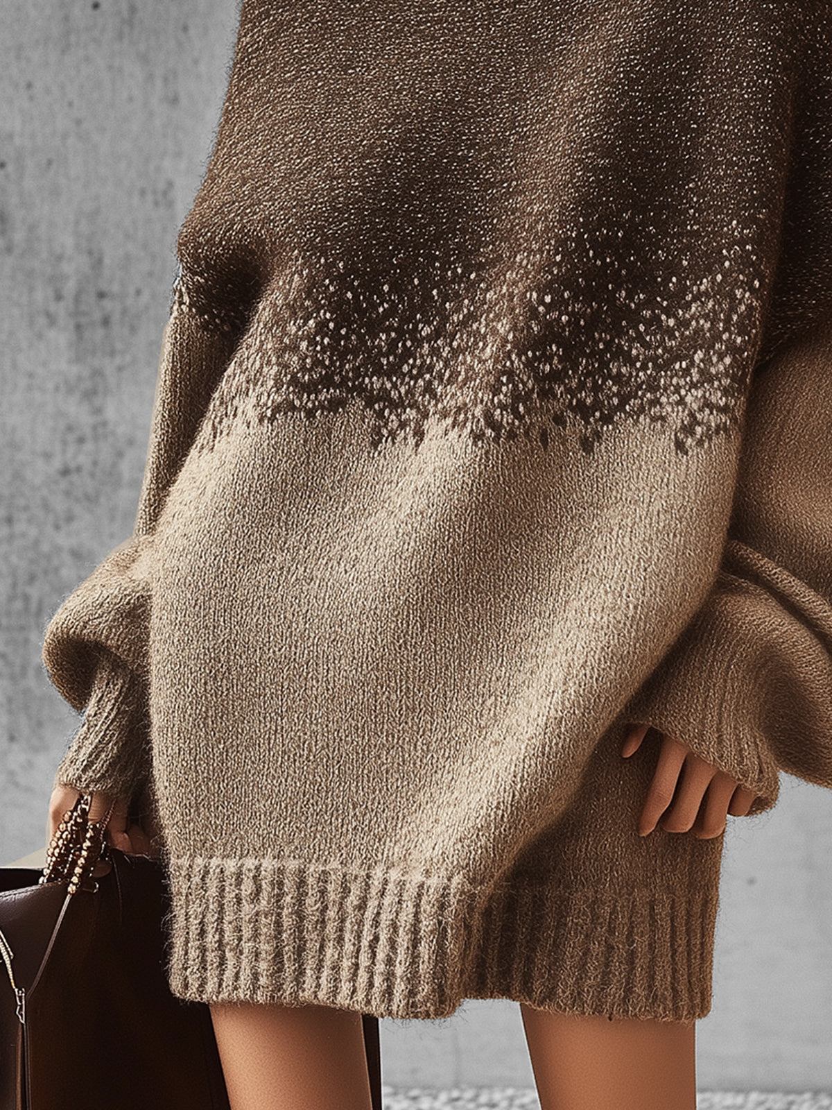 Brown Knit Turtleneck Sweater Dress
