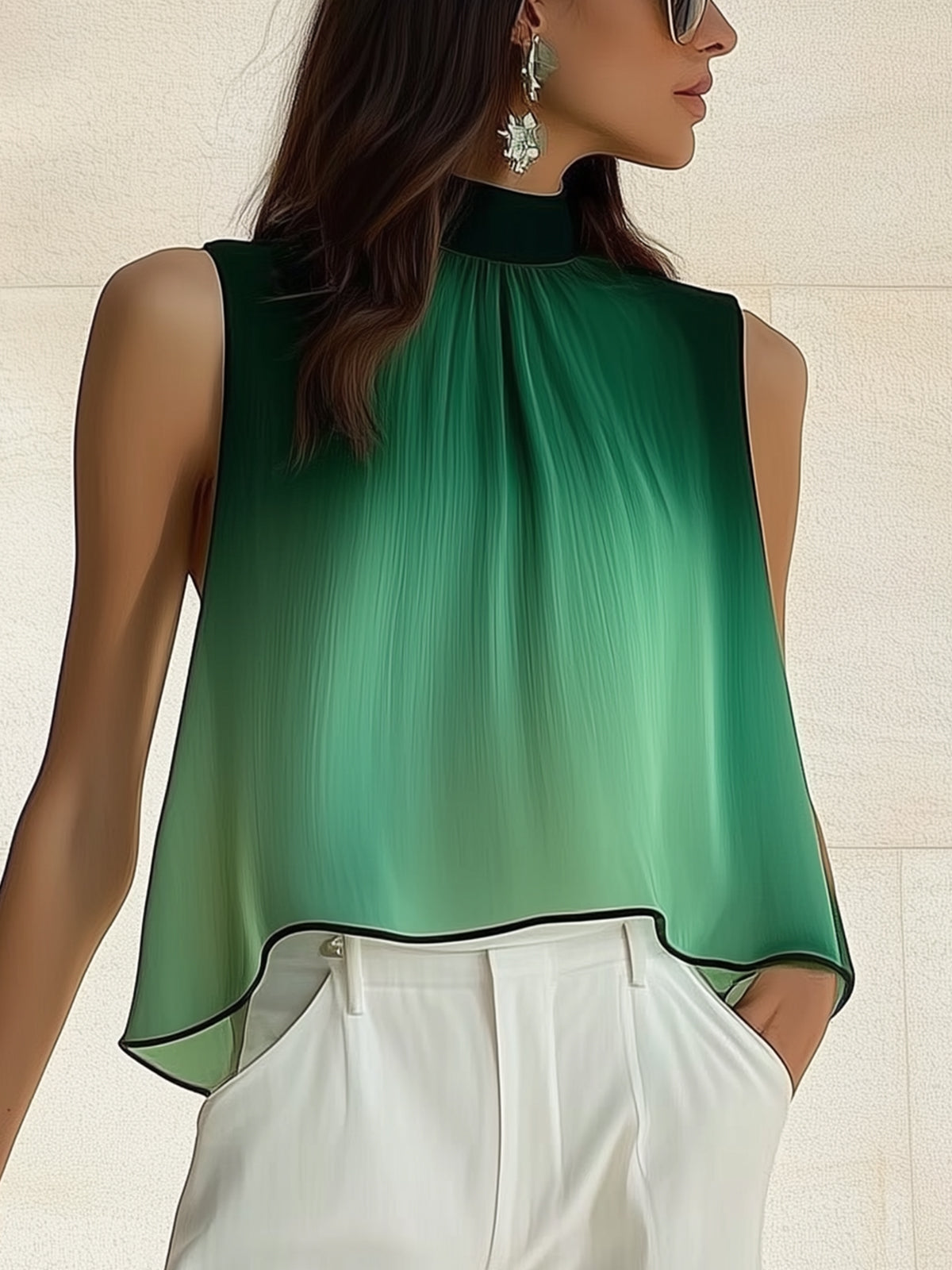 Chiffon Loose Fit T-Shirt With Black Trim