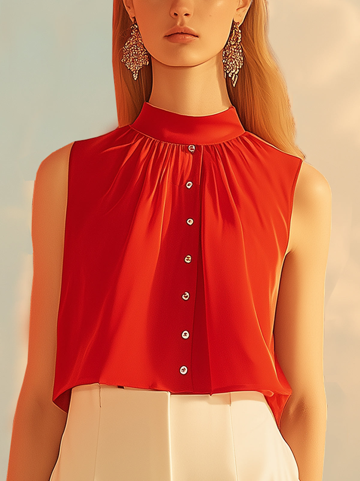 Single Breasted Chiffon Sleeveless Blouse