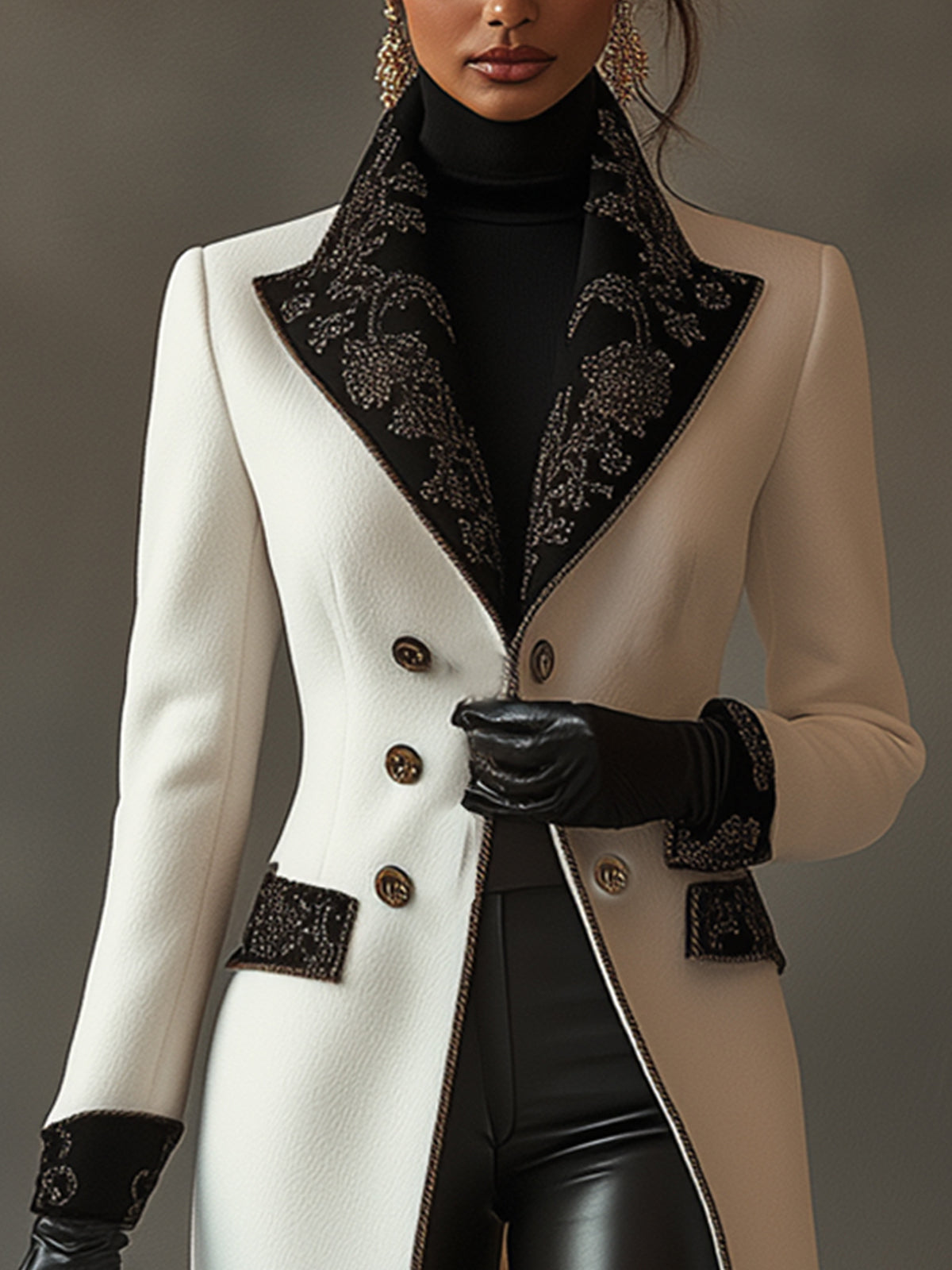 White Chic Contrast Print Coat