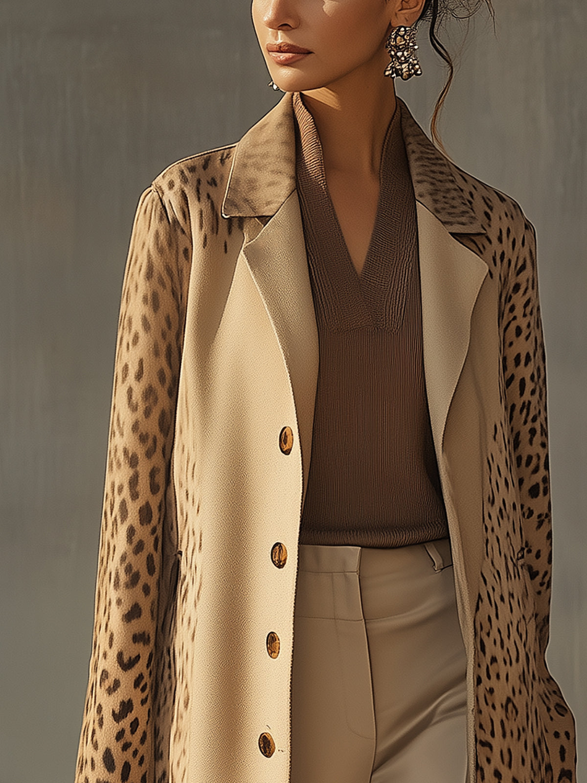Leopard Print Trench Coat With Button Detail