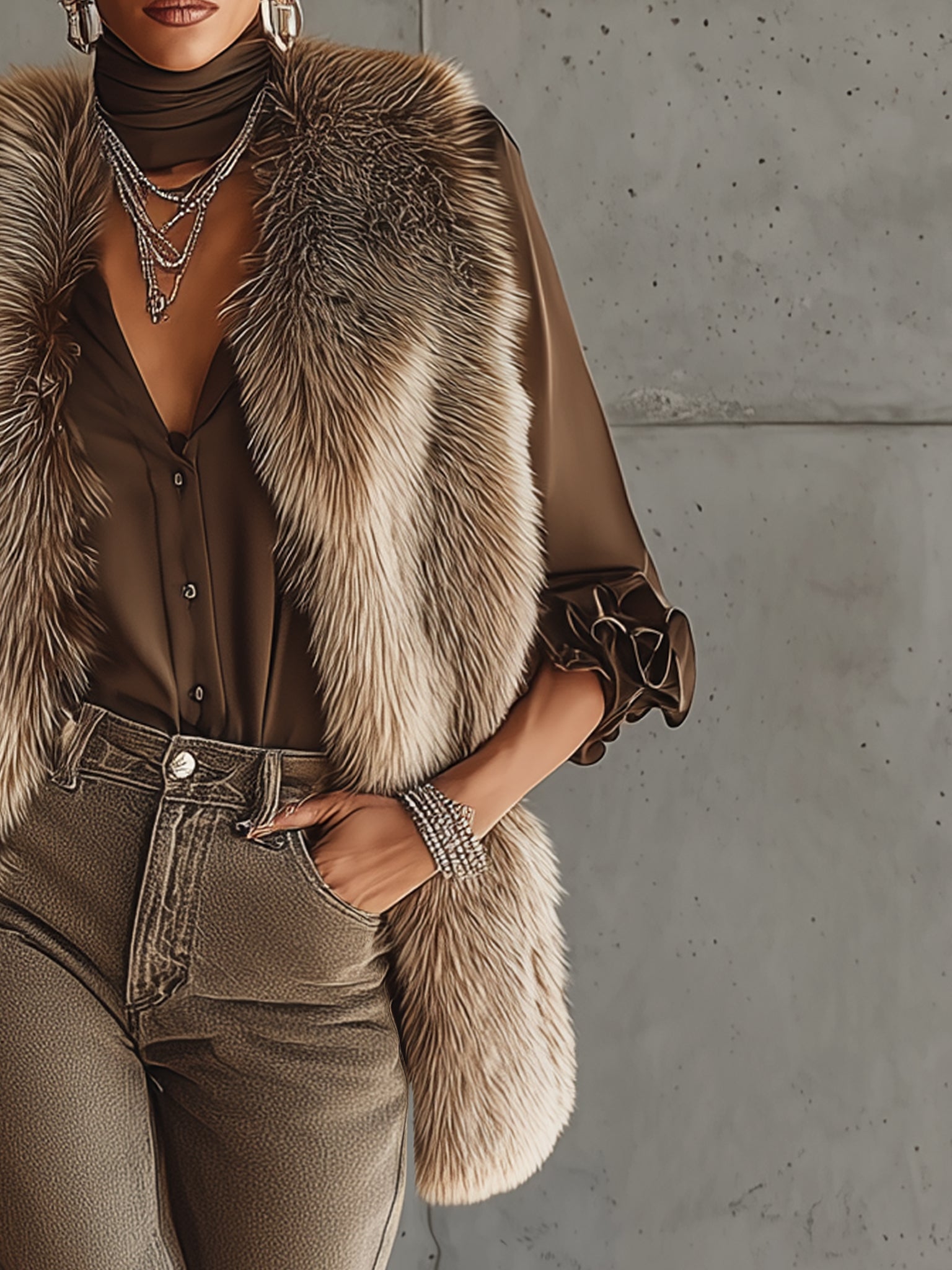 Taupe Gradient Faux Fox Fur Eco Friendly Vest