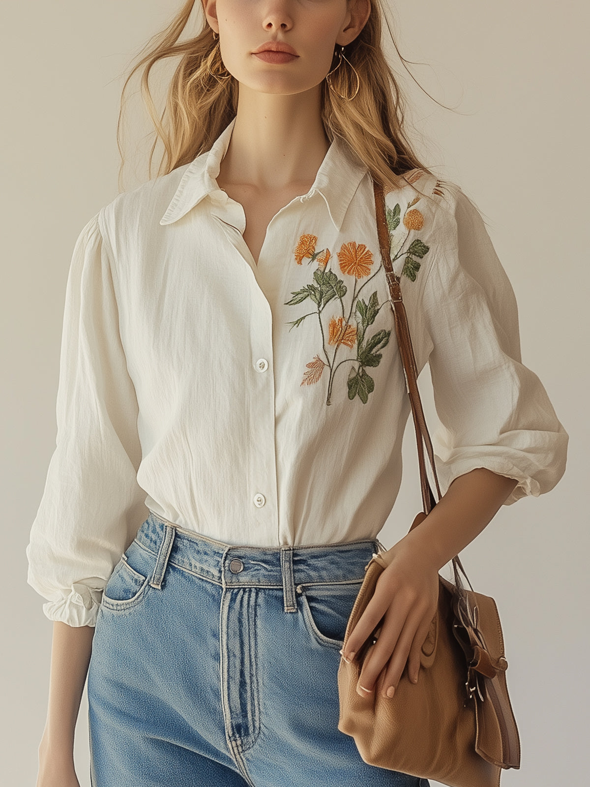 Floral Embroidered Linen Blouse