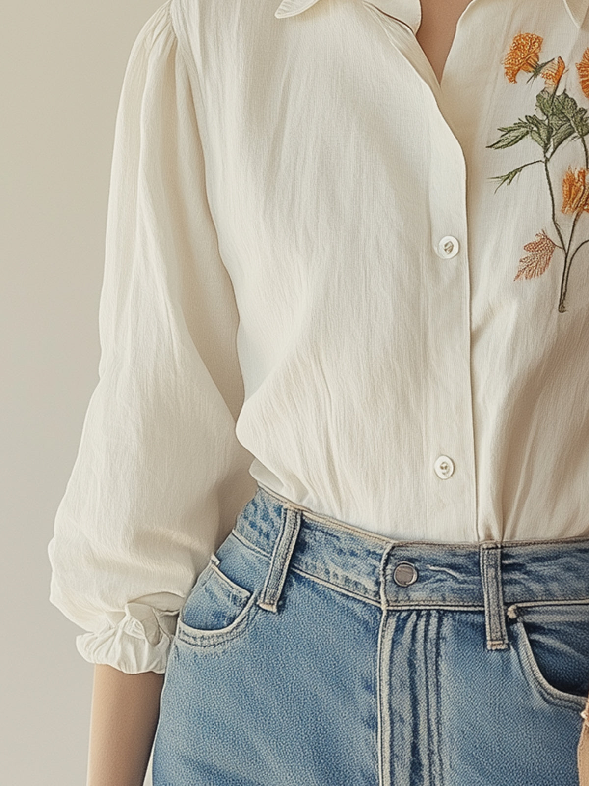 Floral Embroidered Linen Blouse