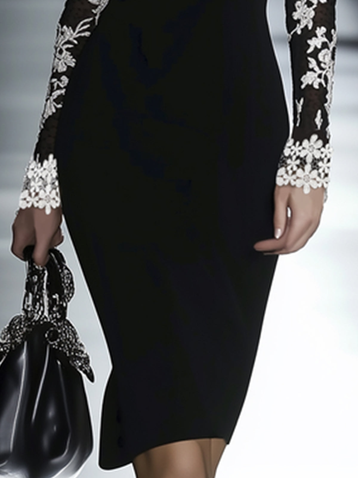 Lace Neckline Hip Dress