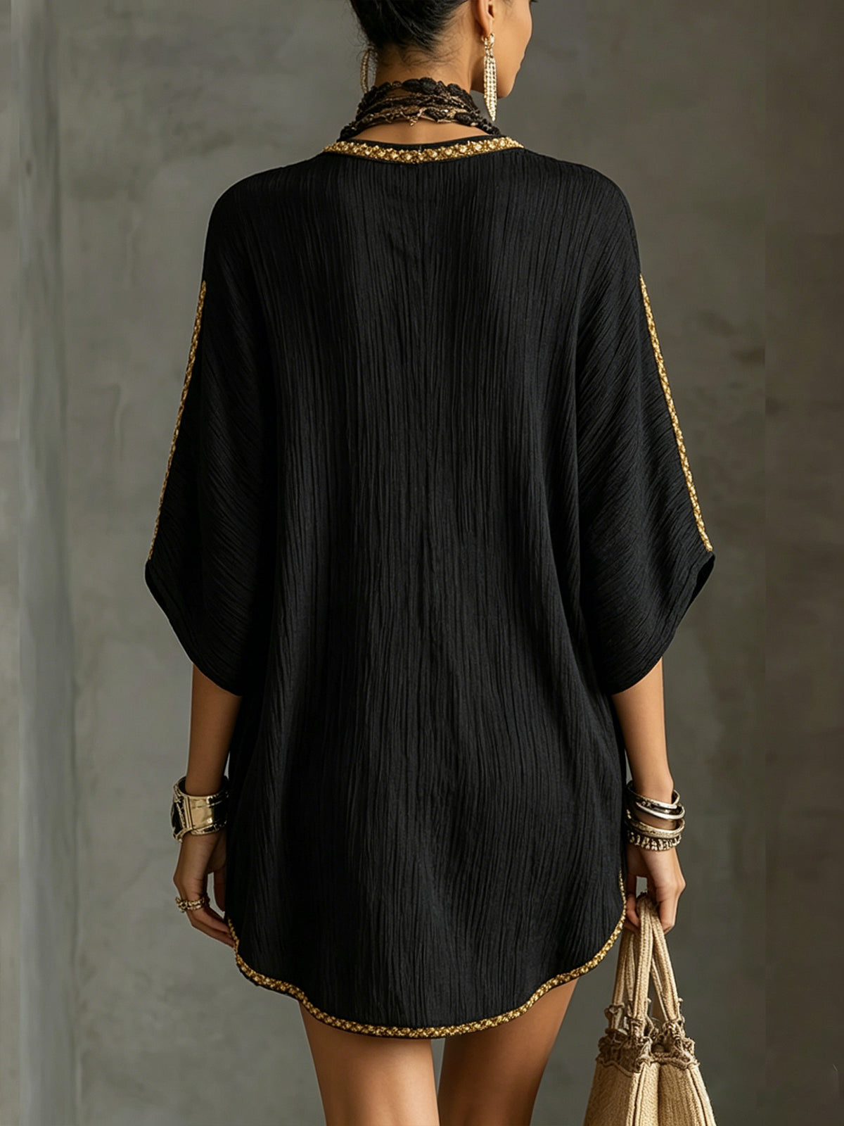 Black Deep V-Neck Mini Dress