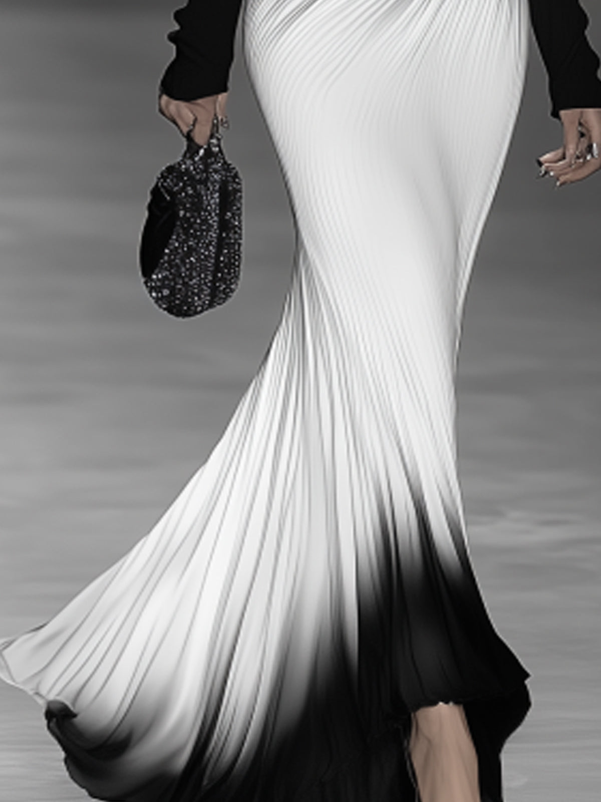 Off-Shoulder Black And White Gradient Maxi Dress