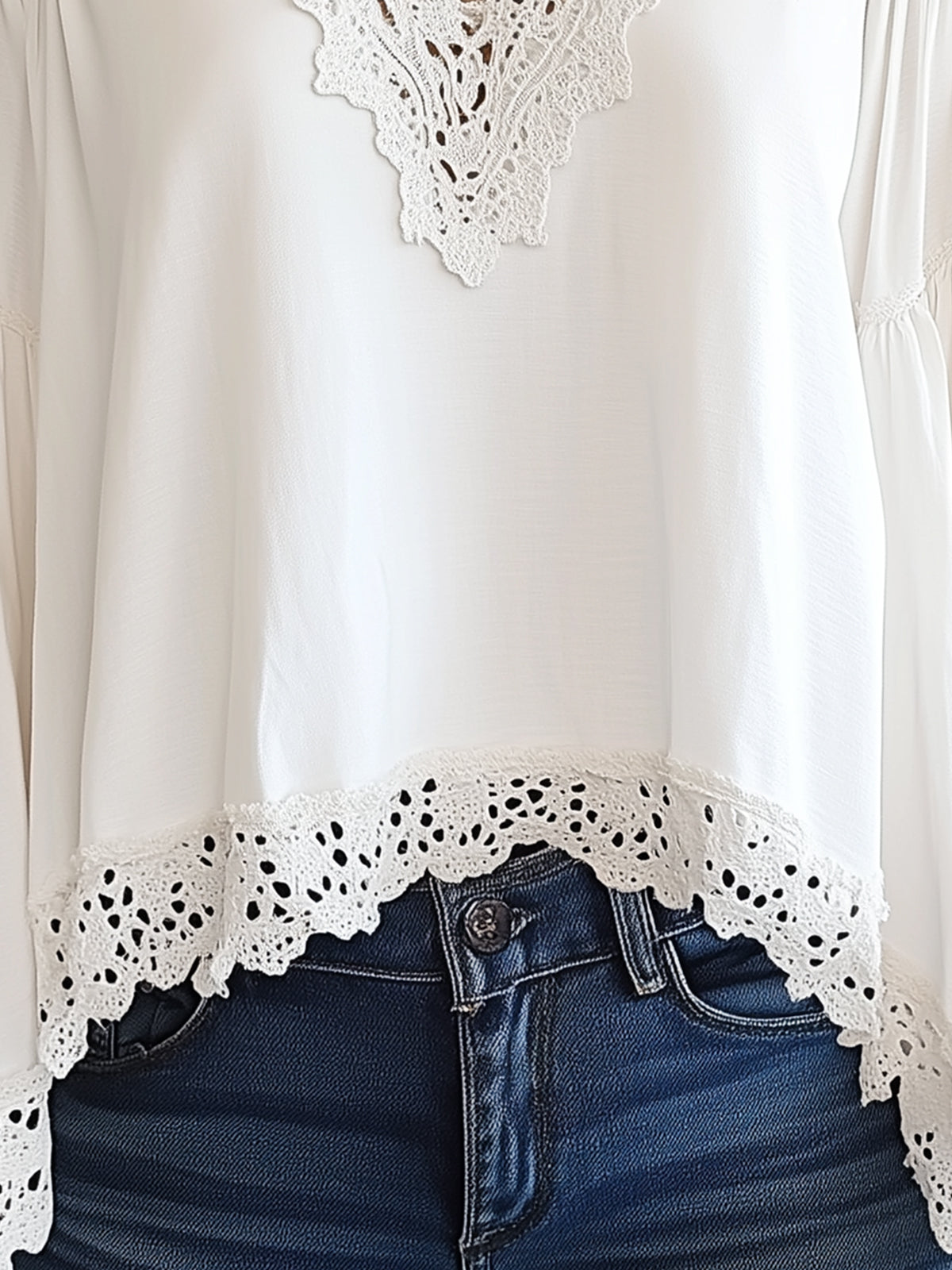 White Off-Shoulder Lace-Trimmed Blouse