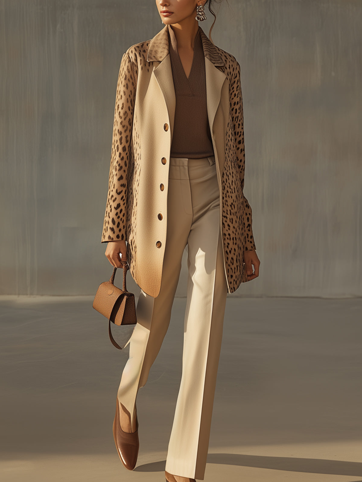 Leopard Print Trench Coat With Button Detail