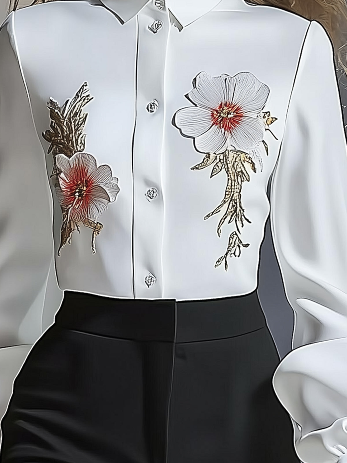 White Floral Embroidery Blouse