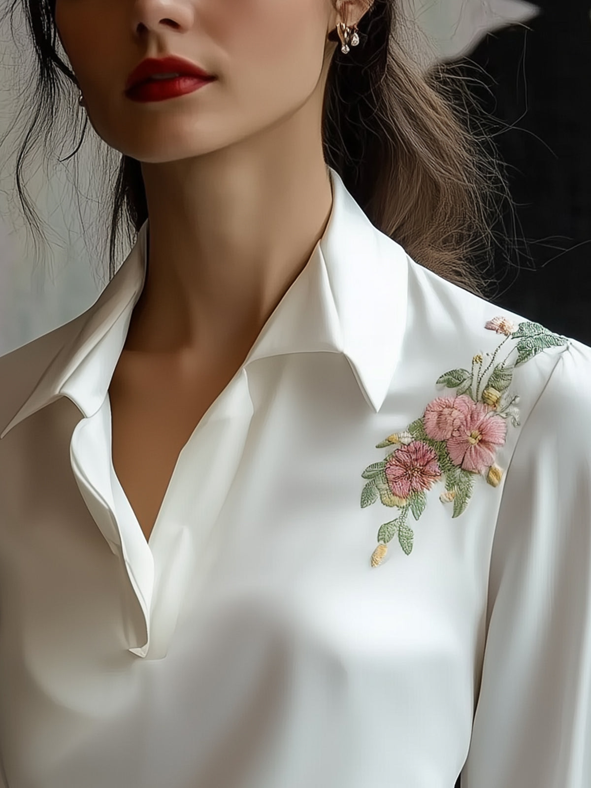 Floral Embroidered Collared Shirt