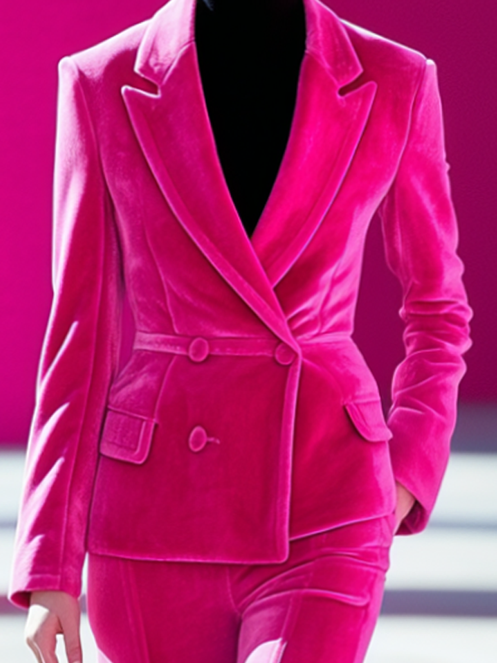 Barbie Pink Double-breasted Velvet Blazer