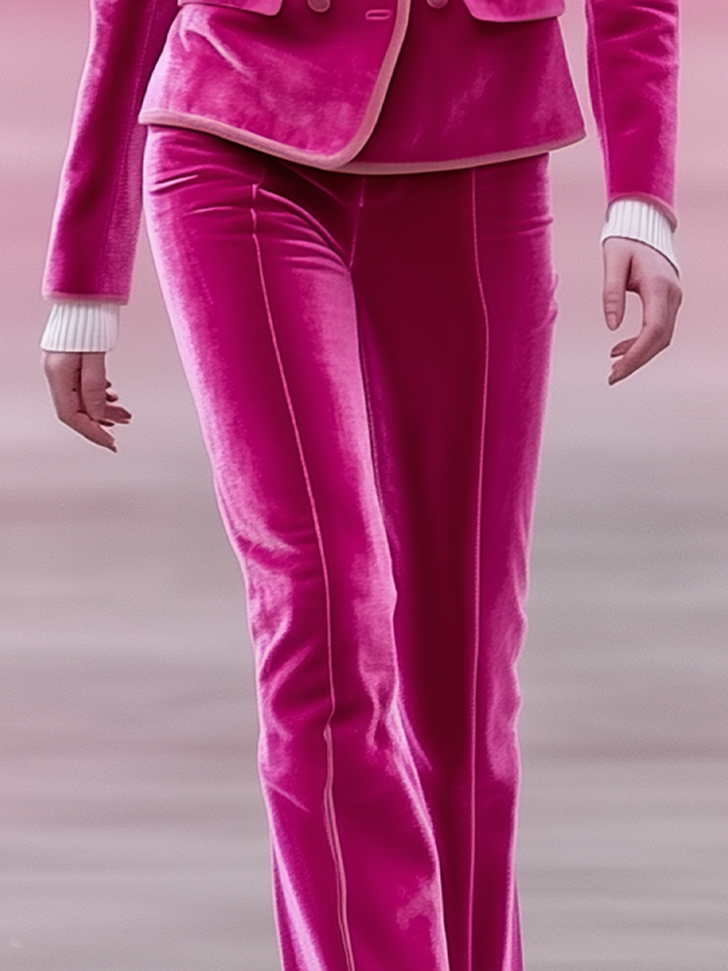 Barbie Pink Velvet Pants With Light Pink Trimmed