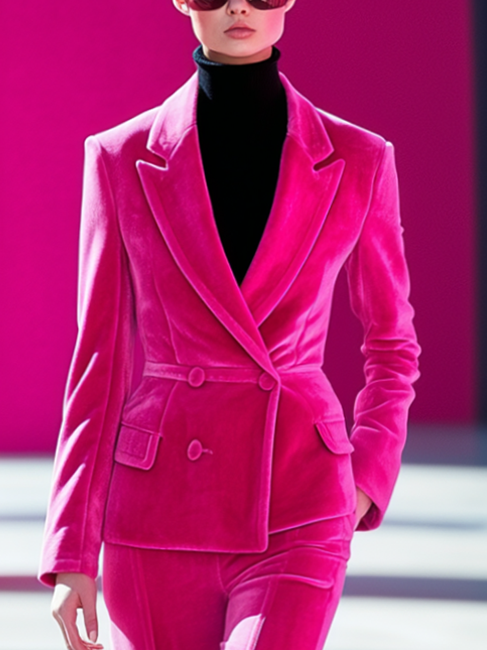 Barbie Pink Double-breasted Velvet Blazer